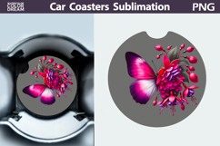 Butterfly Floral Car Coaster | Butterfly Flower Sublimation Product Image 1