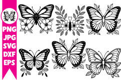 Butterfly SVG Floral Butterfly SVG Silhouette Bundle Product Image 1