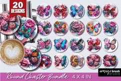Butterfly Coaster Bundle - Floral Round Coaster Bundle