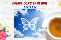 Butterfly coaster sublimation, blue sky square coaster PNG Product Image 1