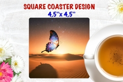 Butterfly square coaster sublimation, fantasy nature desert Product Image 1
