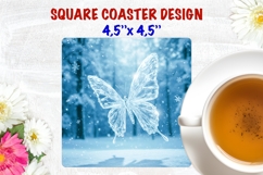Butterfly square coaster sublimation, fantasy nature winter Product Image 1