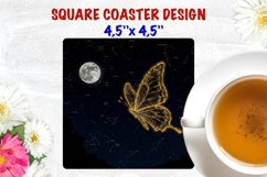 Golden Butterfly square coaster sublimation, night and moon Product Image 1