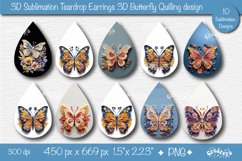 3D Earrings Sublimation Bundle 3D butterfly Teardrop earring Product Image 2