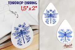 Chinoiserie floral dragonfly teardrop earring sublimation Product Image 1