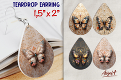 Vintage floral Butterfly teardrop earring 3d sublimation PNG Product Image 1