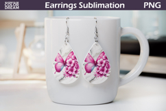 Pink Butterfly Earrings | Floral Teardrop Sublimation PNG Product Image 1