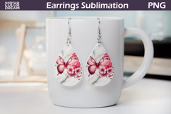 Pink Butterfly Earrings | Floral Teardrop Sublimation PNG Product Image 1