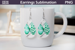 Mint Butterfly Earrings | Green Floral Teardrop Sublimation Product Image 1