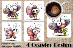 Butterfly square coaster sublimation | Butterfly coaster PNG Product Image 1
