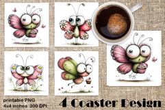 Butterfly square coaster sublimation | Butterfly coaster PNG Product Image 1