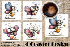 Butterfly square coaster sublimation | Butterfly coaster PNG Product Image 1