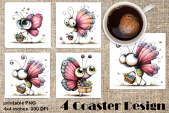 Butterfly square coaster sublimation | Butterfly coaster PNG Product Image 1