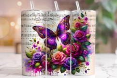 Butterfly Tumbler Wrap PNG, Floral Butterflies Tumbler Wrap Product Image 1