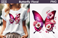 Vibrant Pink Butterfly Floral Clipart | Botanical Butterfly Product Image 1