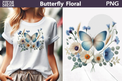 Pastel Blue Butterfly Floral Clipart | Botanical Butterfly Product Image 1