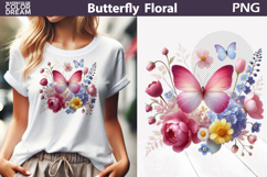Vibrant Pink Butterfly Floral Clipart | Botanical Butterfly Product Image 1