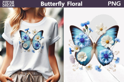 Pastel Blue Butterfly Floral Clipart | Botanical Butterfly Product Image 1