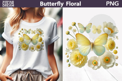 Yellow Butterfly Floral Clipart | Botanical Butterfly Sublim Product Image 1