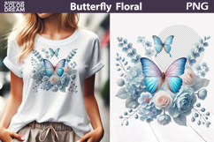 Pastel Pink Blue Butterfly Floral Clipart | Botanical Butter Product Image 1