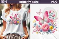 Vibrant Pink Butterfly Floral Clipart | Botanical Butterfly Product Image 1