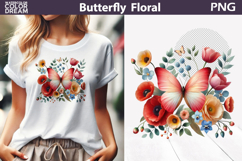 Red Butterfly Floral Clipart | Botanical Butterfly Product Image 1