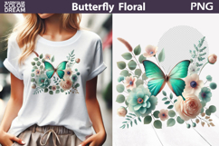 Pink Mint Butterfly Floral Clipart | Botanical Butterfly Product Image 1