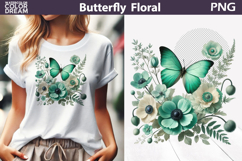 Pink Mint Butterfly Floral Clipart | Botanical Butterfly Product Image 1
