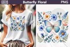 Pastel Blue Butterfly Floral Clipart | Botanical Butterfly Product Image 1