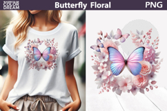 Pink Blue Butterfly Floral Clipart | Botanical Butterfly Product Image 1