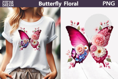 Vibrant Pink Butterfly Floral Clipart | Botanical Butterfly Product Image 1