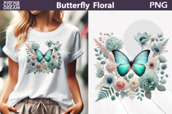 Pink Mint Butterfly Floral Clipart | Botanical Butterfly Product Image 1