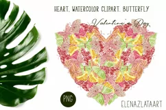 Heart, Butterfly watercolor clipart. Valentines Day Product Image 1
