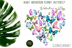 Heart, Butterfly watercolor clipart. Valentines Day Product Image 1