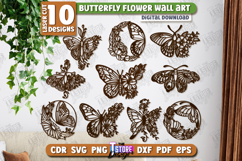 Butterfly Flower Wall Art Laser Cut Bundle,Wooden Wall Decor Product Image 1
