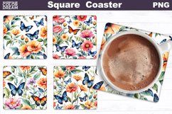 Flowers Butterfly Square Coaster | Floral Square Coaster Product Image 1