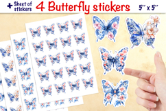 Blue butterfly stickers PNG, insects stickers, pink flowers Product Image 1