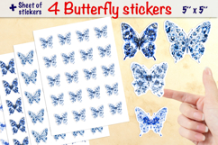 Chinoiserie butterfly stickers, insect stickers, blue floral Product Image 1