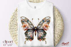 Butterfly clipart with gemstones, flowers butterfly PNG Product Image 1