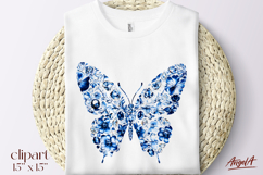 Blue Butterfly clipart, chinoiserie butterfly, gemstone Product Image 1
