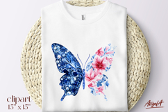 Flowers Butterfly clipart, blue butterfly with pink lilac Product Image 1