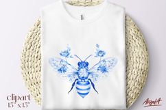 Chinoiserie floral bee clipart, flower with bee PNG Product Image 1