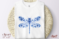 Chinoiserie floral dragonfly clipart, blue dragonfly PNG Product Image 1