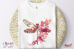Pink Dragonfly with flowers clipart, T-shirt sublimation PNG Product Image 1