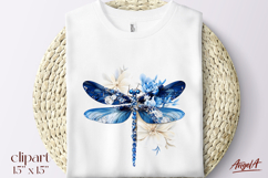 Blue Dragonfly with flowers clipart, T-shirt sublimation PNG Product Image 1