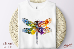 Colorful dragonfly with flowers clipart, T-shirt sublimation Product Image 1