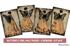 Butterfly Girl Gothic Shabby Old Paper Junk Journal Papers Product Image 1