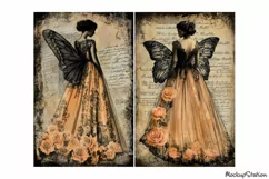 Butterfly Girl Gothic Shabby Old Paper Junk Journal Papers Product Image 2