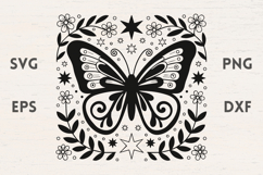 Floral Butterfly illustration with Flowers and stars SVG Product Image 1