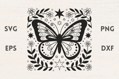 Butterfly illustration with Flowers and Stars SVG Product Image 1